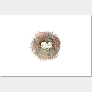 Painted Bird Nest Eggs Mottled Watercolor Posters and Art